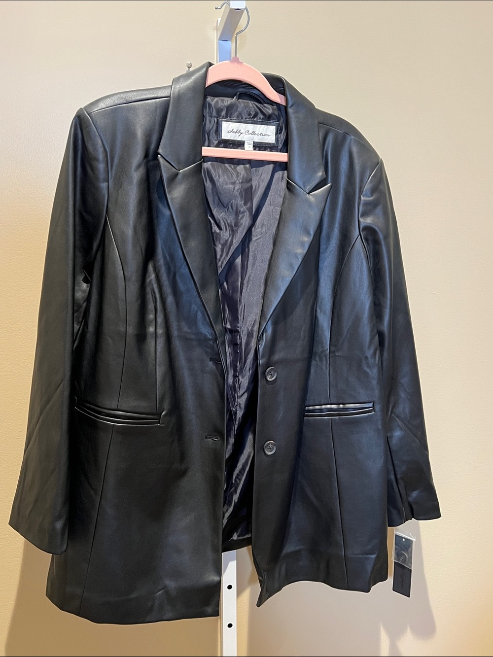 Sebby Collection Black Faux Leather Tailored Blazer